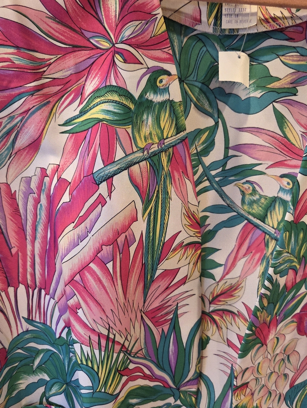 VTG Pykettes Tropical Floral Bird Blazer Jacket Plus Size 18 Made in USA 80s 90s